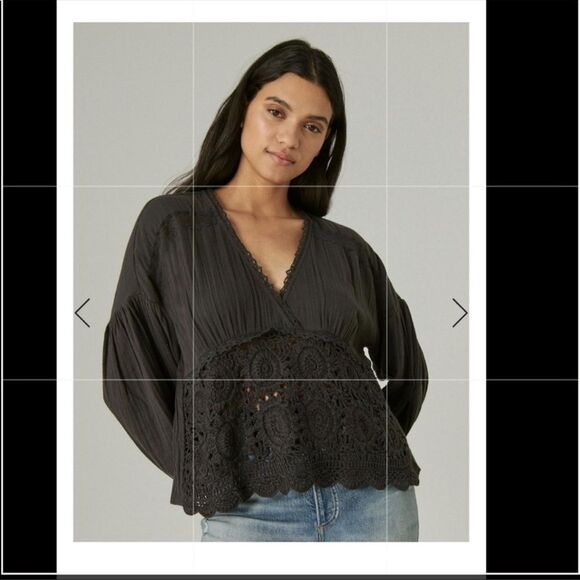 Lucky brand long sleeve crochet top size M - Picture 3 of 10